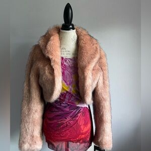 Marithe + Francois Girbaud pink faux fur crop jacket